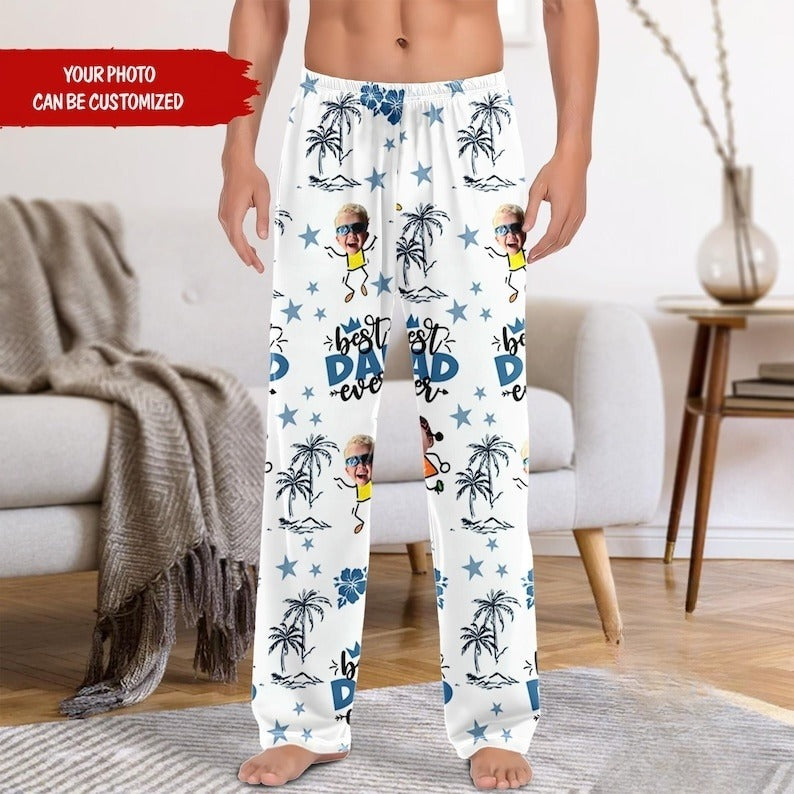BEST DAD EVER Pajama Pants with Faces, Christmas Gifts for Dad Mom, Women Pajama Pants, Personalized Pajamas with Face, Custom Face Pants