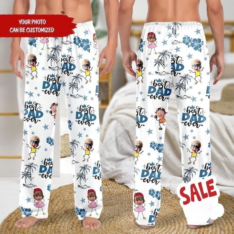 BEST DAD EVER Pajama Pants with Faces, Christmas Gifts for Dad Mom, Women Pajama Pants, Personalized Pajamas with Face, Custom Face Pants