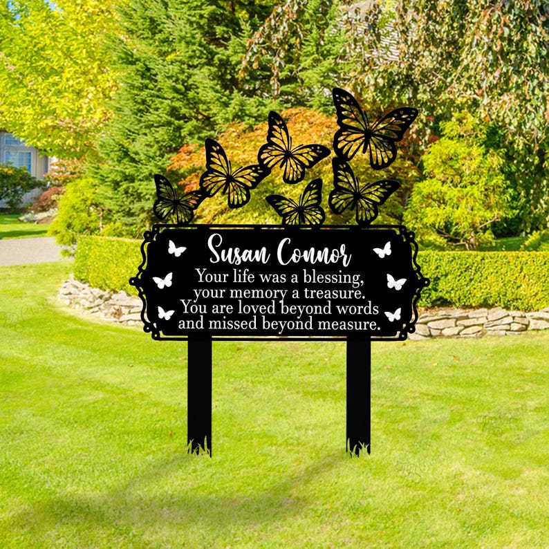 Personalized Memorial Butterfly Garden Sign, Memorial Butterfly Stake, Butterfly Memorial Plaque, Butterfly Grave Marker, Loss of Loved One