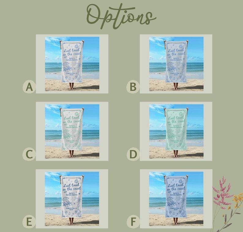 Last Toast on The Coast Beach Towel Custom Coastal Bachelorette Beach Towel Girls Weekend Trip Personalized Beach Bachelorette Party Favors