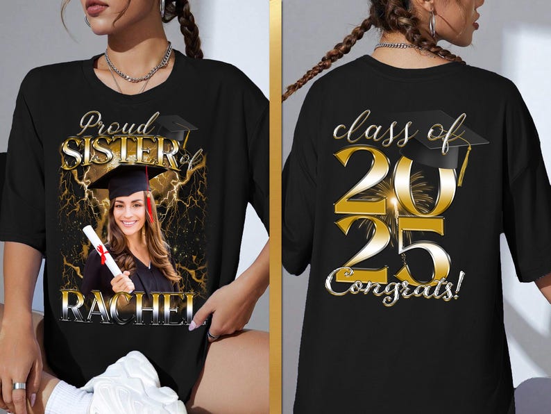 Personalized Graduation Gifts for Her Him, Custom Senior Graduation Shirt with Face, Class of 2025 Family Graduation Shirt, Proud Senior Tee