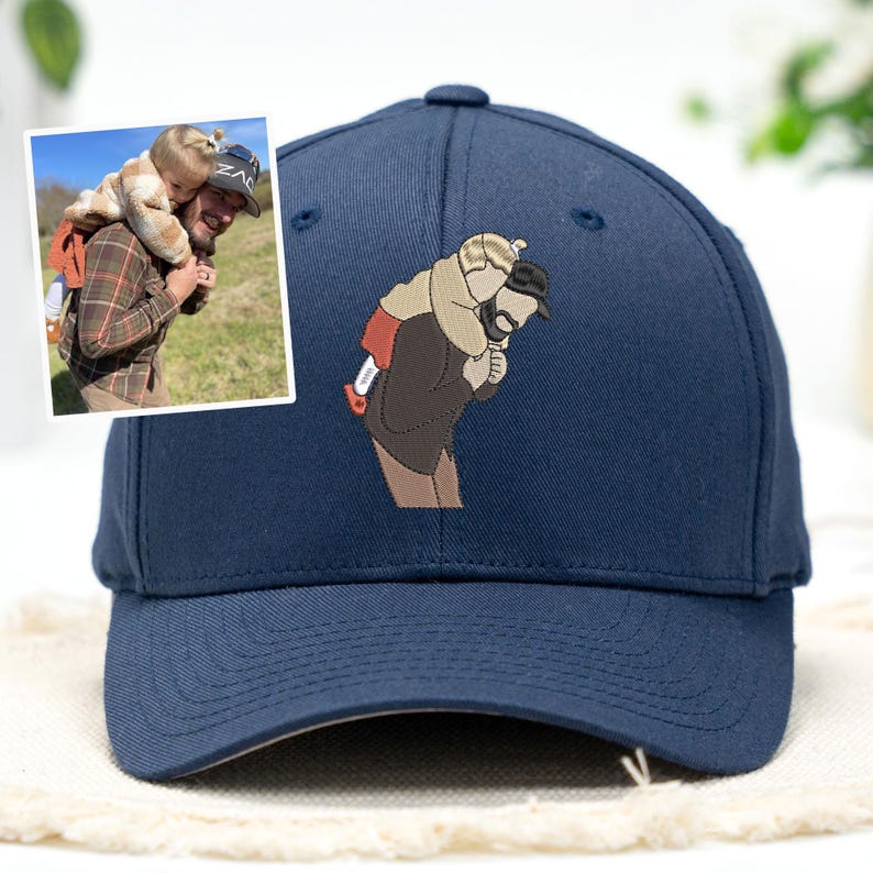 Personalized Dad Cap - Custom Portrait Embroidered Dad Hat Using Photo - Custom Dad Photo Hat - Custom Family Portrait - Father's Day Gift