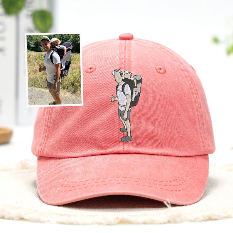 Personalized Dad Cap - Custom Portrait Embroidered Dad Hat Using Photo - Custom Dad Photo Hat - Custom Family Portrait - Father's Day Gift