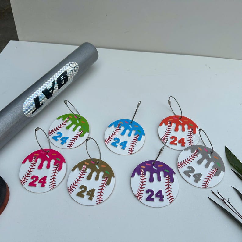 Custom Acrylic Baseball Bag Tag: Drip Design, Personalized Number