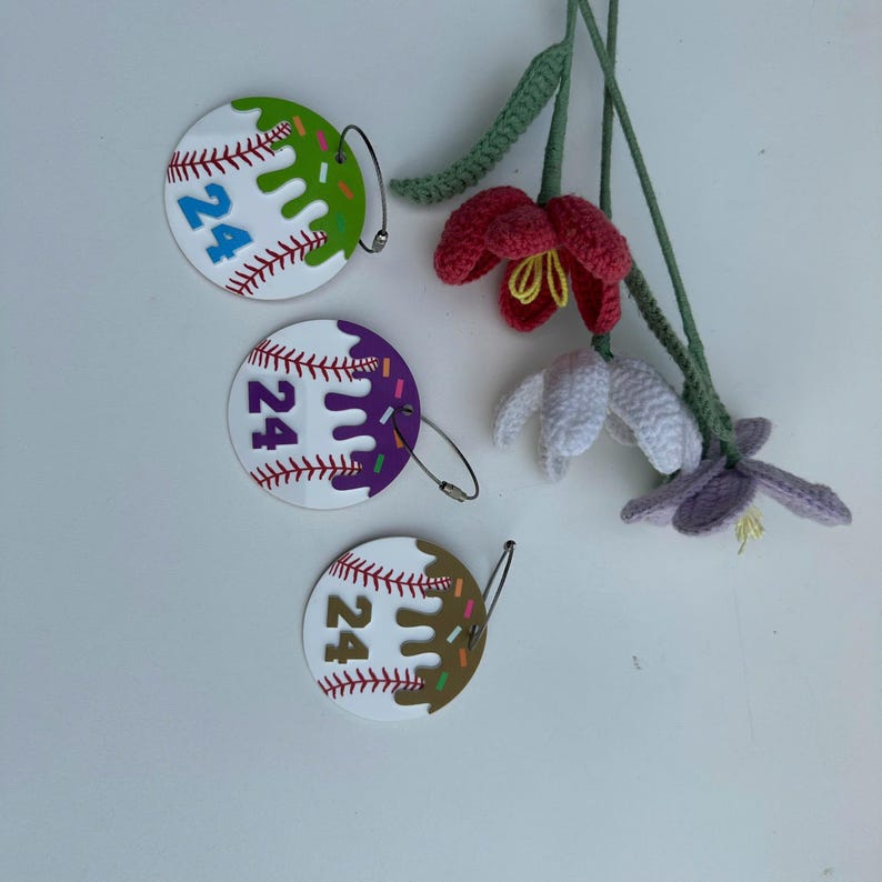 Custom Acrylic Baseball Bag Tag: Drip Design, Personalized Number