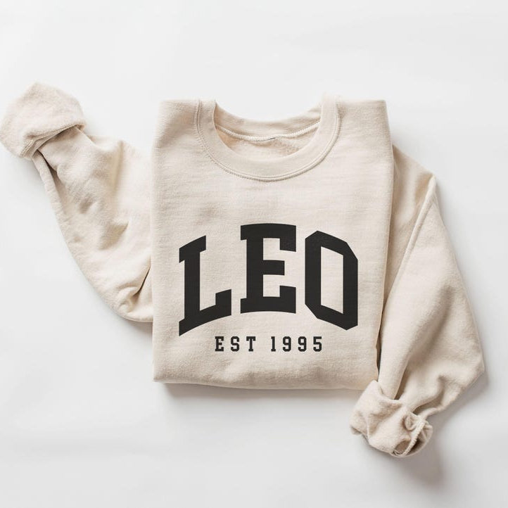 Custom Leo Sweatshirt, est 1995, Cute Leo Energy Gift For Leo, Zodiac Astrology Horoscope Shirt, Unisex Crewneck Sweatshirt