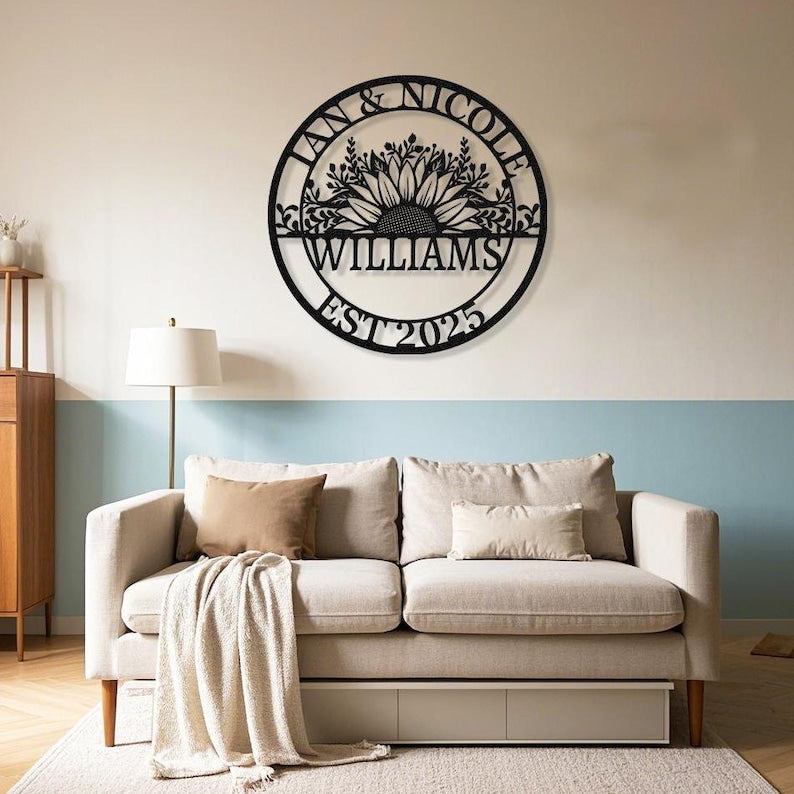 Personalized Wedding Sign Gifts, Custom Last Name Established Sign, Family Name Metal Wall Art,Anniversary Couple Gifts for Her,Housewarming