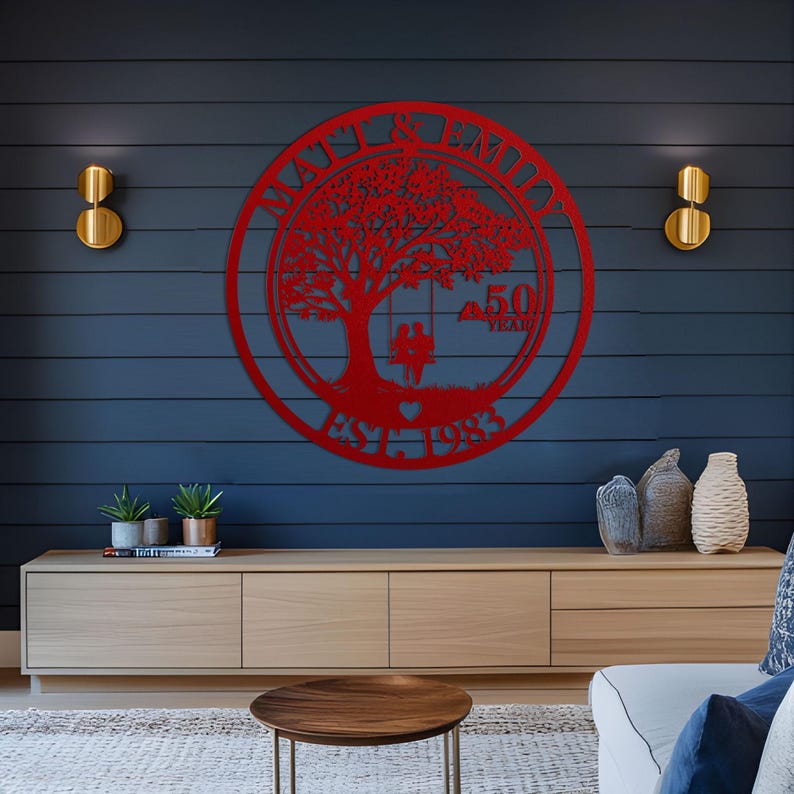 50th Anniversary Gift, Parents Anniversary, Golden Diamond Anniversary 50 Year Anniversary Sign Monogram Wedding Anniversary Metal Wall Art