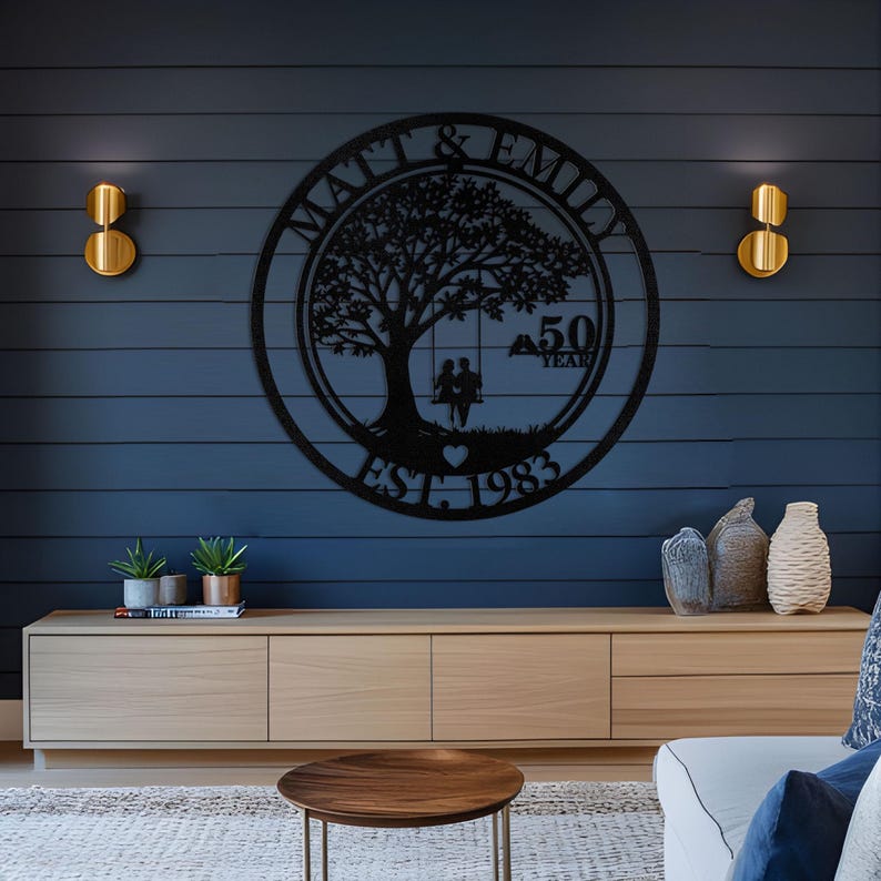 50th Anniversary Gift, Parents Anniversary, Golden Diamond Anniversary 50 Year Anniversary Sign Monogram Wedding Anniversary Metal Wall Art