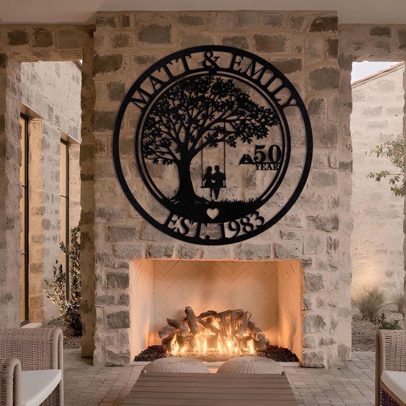 50th Anniversary Gift, Parents Anniversary, Golden Diamond Anniversary 50 Year Anniversary Sign Monogram Wedding Anniversary Metal Wall Art