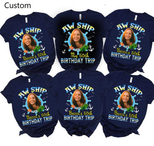 Aw Ship It's My Birthday Trip Shirt, Custom Photo 30th 40th 50th 60th Birthday Cruise Shirts,Birthday Party Gift,Custom Cruise Birthday Crew