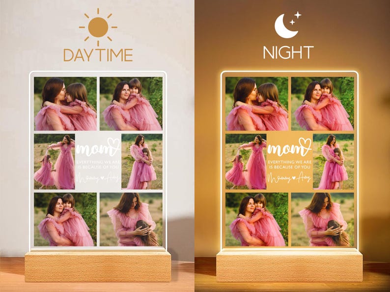 Personalized Photo Night Light Plaque, Photo Collage LED Light, Custom Photo Gifts for Mother's Day, Custom Frame, Photo Keepsake for Mom