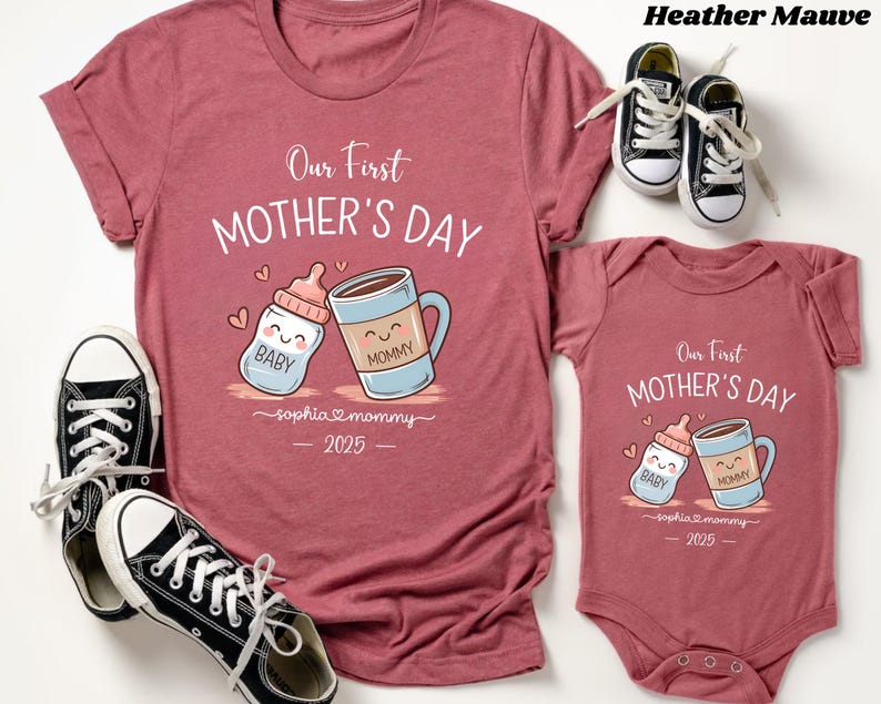 Our First Mother's Day Shirt, Personalized Mom & Baby Matching T-Shirts, Custom Names, Mummy and Baby Gift, Mommy And Me Tee, Baby bodysuit