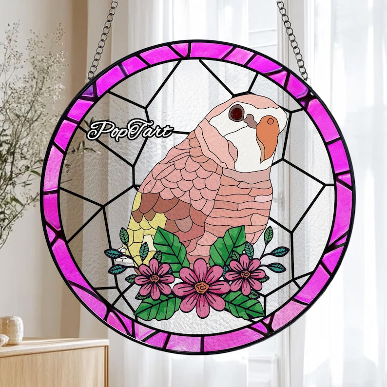 Custom Parrot Portrait Stained Glass Suncatcher, Parrot Portrait Suncatcher, Bird Window Hangings, Bird Memorial Gifts, Parrot Lover Gifts