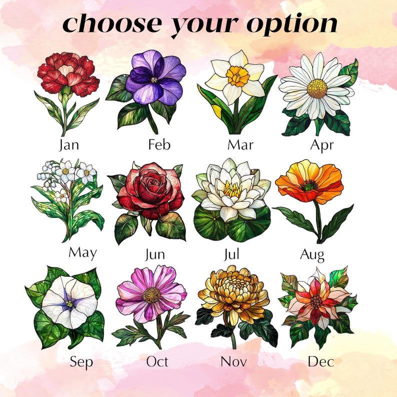 Custom Family Acrylic Suncatcher Personalized Birth Flower Faux Stained Glass, Gift for Mom, Grandma, Mother s Day, Family Name Decor