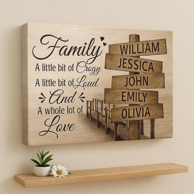 Personalized Family A Little Bit Of Crazy Wall Art Christmas Gift, Custom Street Sign Multi-Names Poster, Family Names Road Sign Wall Art