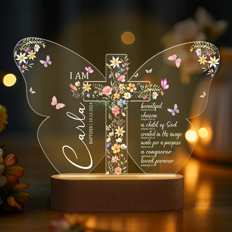 Personalized Baptism Night Light, Baby Name Night Light, Baptism or Dedication Gift for Baby Girl or Boy, Christening Keepsake,Nursery Decor