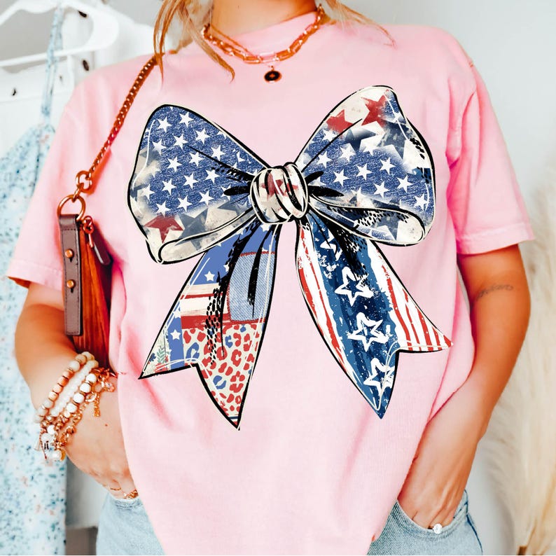 Coquette American Sweatshirt, Coquette Bow Shirt, 4th of July T-Shirt, America Shirt, Freedom, American Flag 4th of July Shirt