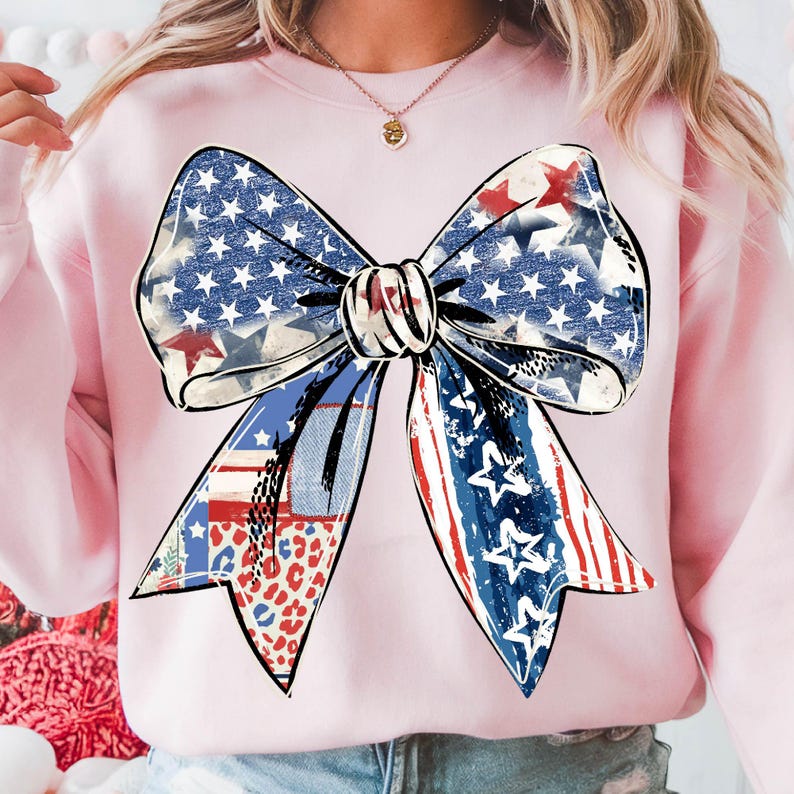 Coquette American Sweatshirt, Coquette Bow Shirt, 4th of July T-Shirt, America Shirt, Freedom, American Flag 4th of July Shirt