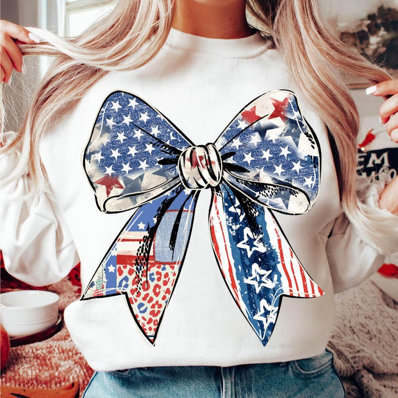 Coquette American Sweatshirt, Coquette Bow Shirt, 4th of July T-Shirt, America Shirt, Freedom, American Flag 4th of July Shirt