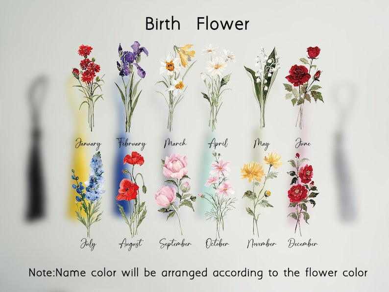 Personalized Birth Flower Bookmark, Acrylic Bookmark Gift, Name Bookmark, Aesthetic Bookmark with Tassel, Graduation Gifts, Reader Gift