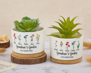 Custom Birth Flower Plant Pot, Grandma's Garden Flower Pot, Mini Plant Pot with Family Birth Flower, Gift for Grandma, Mother's Day Gift