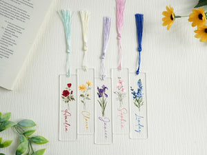Personalized Birth Flower Bookmark, Acrylic Bookmark Gift, Name Bookmark, Aesthetic Bookmark with Tassel, Graduation Gifts, Reader Gift