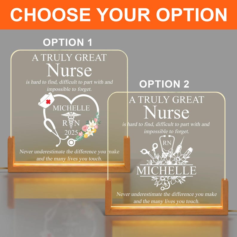 Registered Nurse Gift, Custom RN LED Night Light Plaque, Nurse Graduation Gifts, New RN Gifts, Caduceus Doctor Gift, Stethoscope Night Lamp