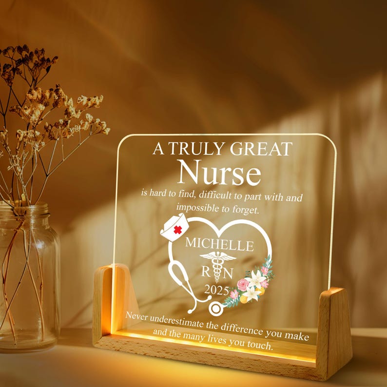 Registered Nurse Gift, Custom RN LED Night Light Plaque, Nurse Graduation Gifts, New RN Gifts, Caduceus Doctor Gift, Stethoscope Night Lamp