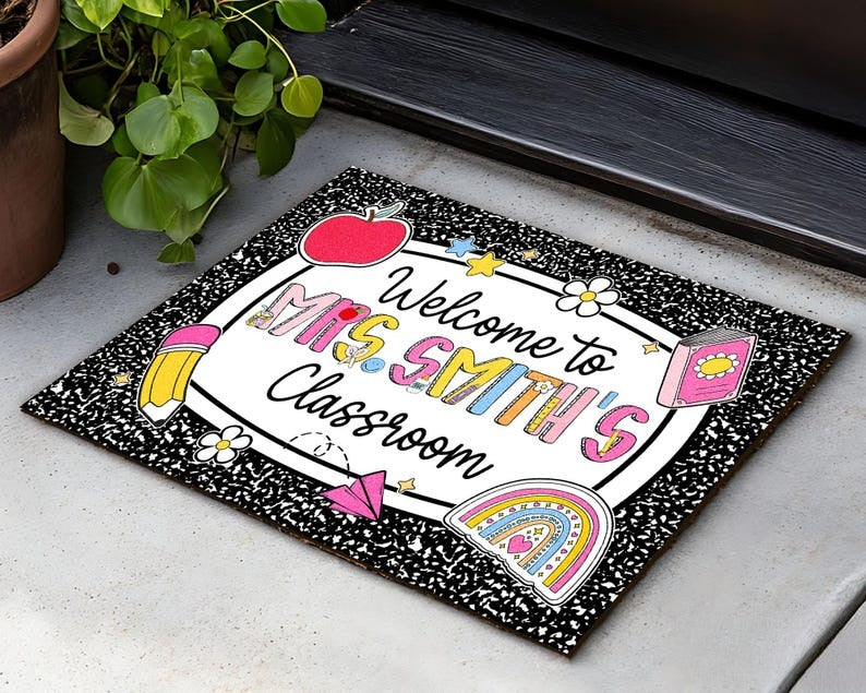 Personalized Teacher Classroom Doormat, Composition Book Doormat, Custom Teacher Welcome Doormat, Classroom Decor, Teacher Appreciation Gift