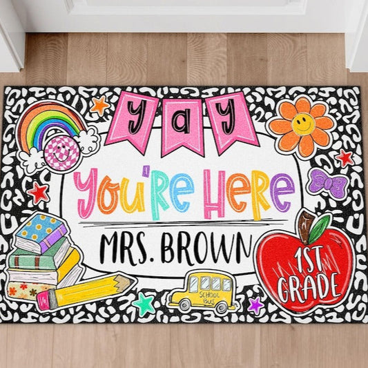 Personalized Teacher Classroom Doormat, Composition Notebook Classroom Decor, Teacher Appreciation Gift, Groovy Doormat, Back To School