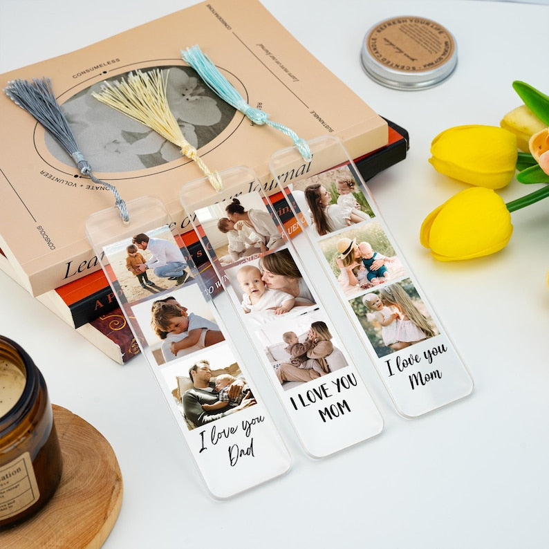 Personalised Mom Photo Bookmark, Custom Mother Photo Collage Acrylic Bookmarks, Mother's Day Gift, Bookmark With Tassel, Mum Nana Birthday Gifts