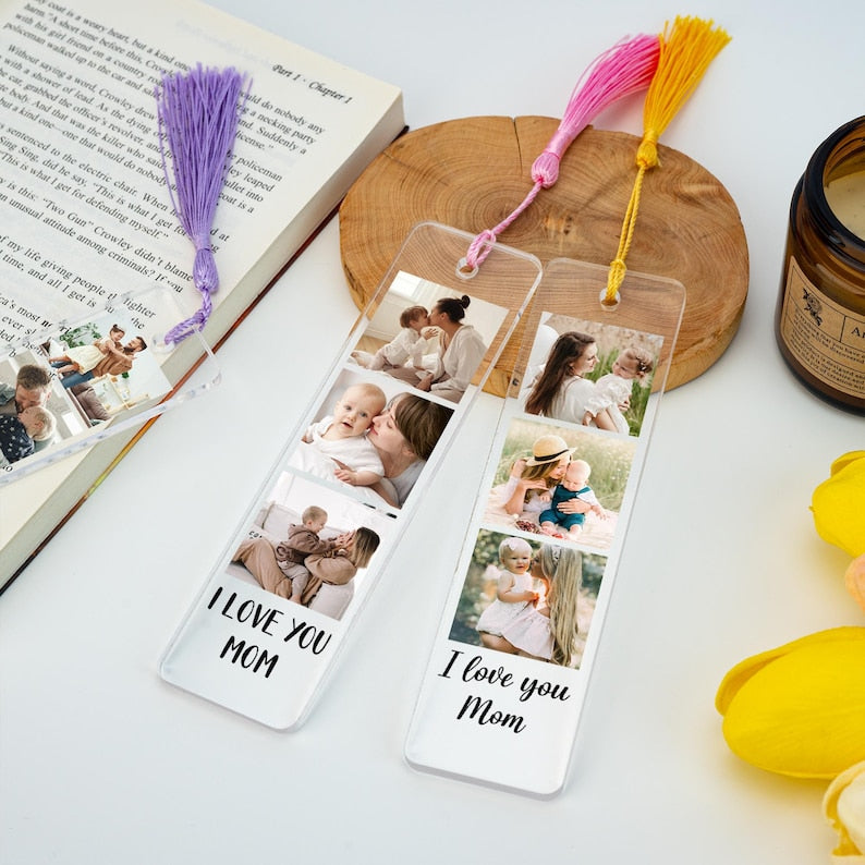 Personalised Mom Photo Bookmark, Custom Mother Photo Collage Acrylic Bookmarks, Mother's Day Gift, Bookmark With Tassel, Mum Nana Birthday Gifts