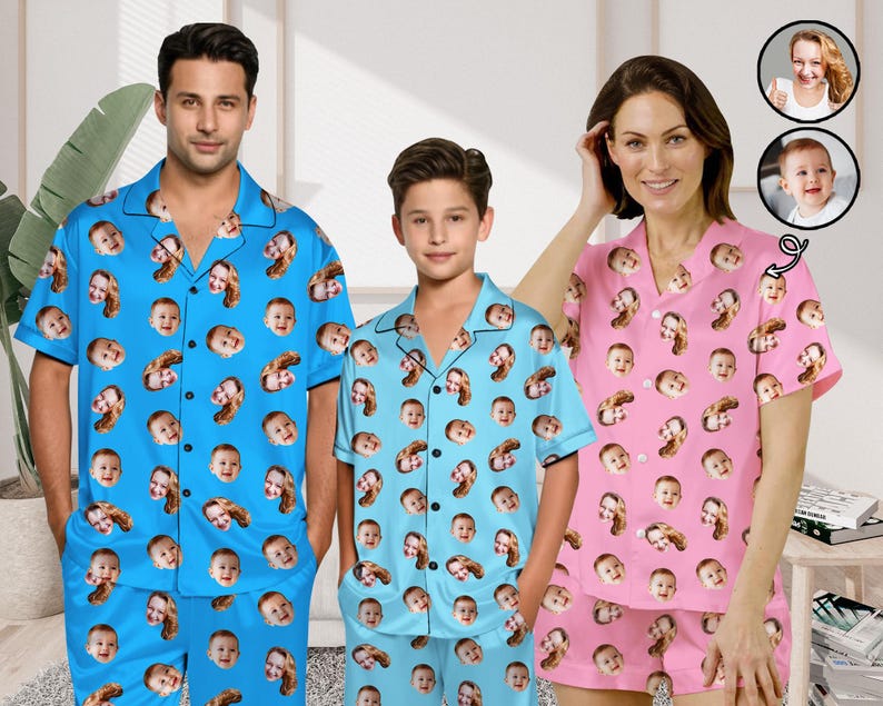 Face Pajamas.Family Pajamas Set,Women Short Sleeve Pajama,Couple Face Pajamas set,Personalized Pajamas with Photo,Birthday/Anniversary/ Gift