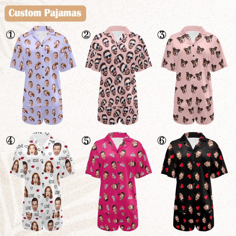 Face Pajamas.Family Pajamas Set,Women Short Sleeve Pajama,Couple Face Pajamas set,Personalized Pajamas with Photo,Birthday/Anniversary/ Gift