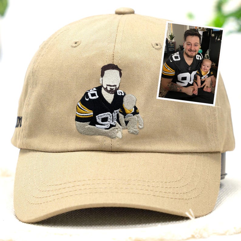 Personalized Dad Cap - Custom Portrait Embroidered Dad Hat Using Photo - Custom Dad Photo Hat - Custom Family Portrait - Father's Day Gift