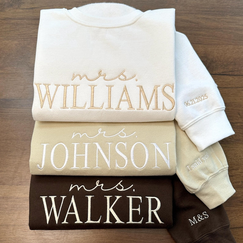 Custom Future Mrs. Embroidered Sweatshirt, Date On Sleeve, I Said Yes Sweater, Fiancee Hoodie, Gift For Bride, Personalized Engagement Gift il_794xN.6752120384_3rrx.jpg