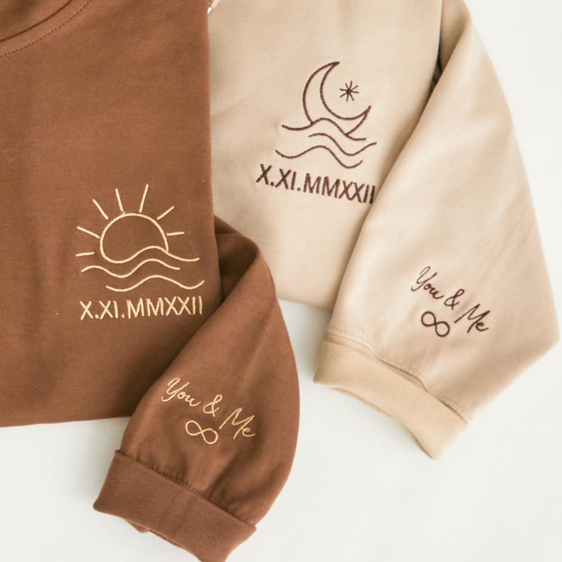 Personalized Couple Hoodie - Sweatshirt, Sun & Moon Embroidery, Custom Roman Numerals Sweatshirt, His and Hers Outfit, Wedding Gift, Anniversary Hoodie il_794xN.6752934394_afg6.jpg