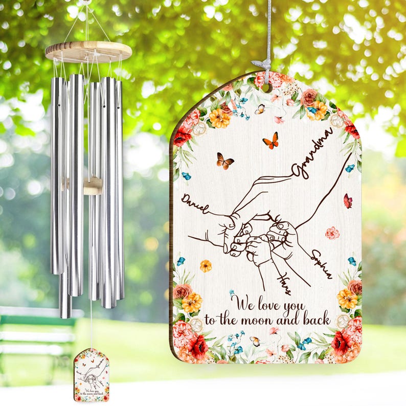 Custom First Mom Now Grandma Birth Month Flowers Wind Chimes, Grandma Wind Chimes Gift From Grandkids, Mothers Day Gift, Birthday Mom Gift