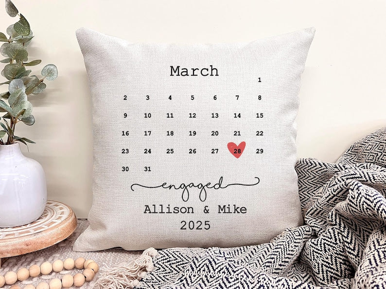 Personalized Engagement Pillow, Engagement Gifts, Engagement Date Gift, Personalized Pillow Cover, Gift For the Couple, Anniversary Pillow