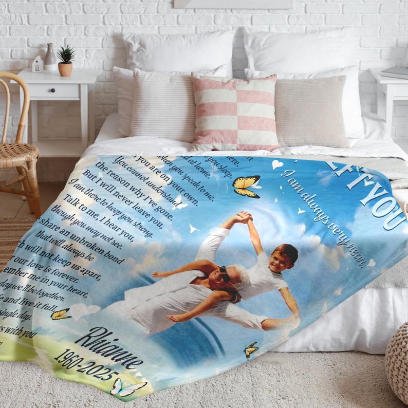 Personalized Memorial Blanket with Photo I Never Left You Sympathy Gift for Loss of Grandma Grandpa Memorial Photo Blanket Remembrance Gift