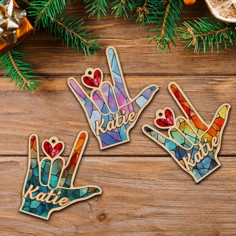 Personalized Sign Language ASL I Love You Suncatcher, Sign Language Gift, ASL Gift, ASL Teacher, American Sign Language,Love&Peace Hand Sign