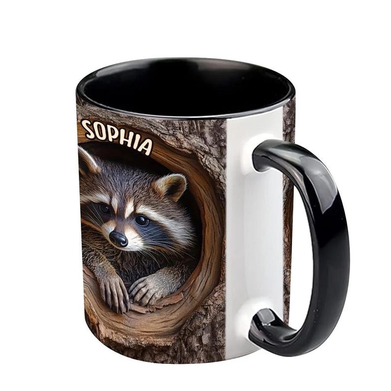 Adorable Raccoon Personalized Accent Mug, Animal Lover Mug, Gift for Him, Gift for Her, Raccoon Mug, Custom Wilderness Gifts