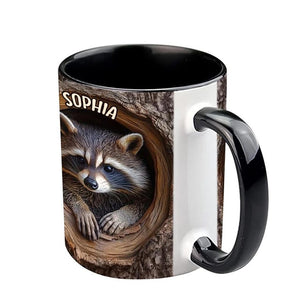 Adorable Raccoon Personalized Accent Mug, Animal Lover Mug, Gift for Him, Gift for Her, Raccoon Mug, Custom Wilderness Gifts