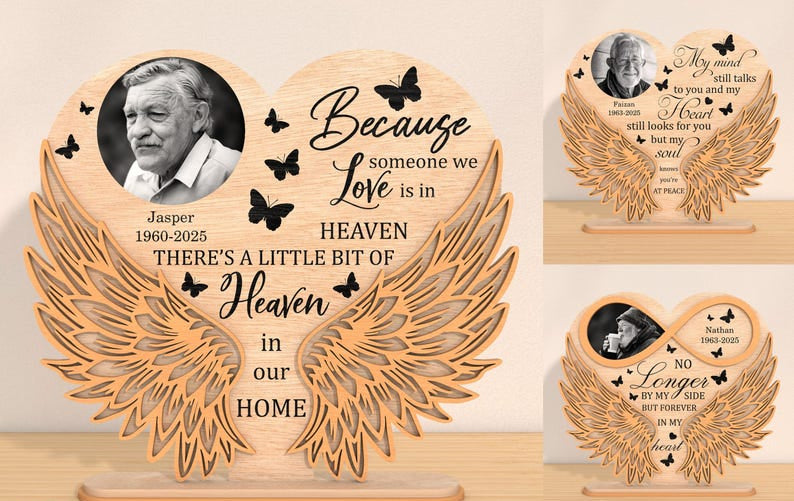Memorial Angel Heart Frame Angel Wing, Custom Memorial Gift Grandpa's Day, Memorial Gift