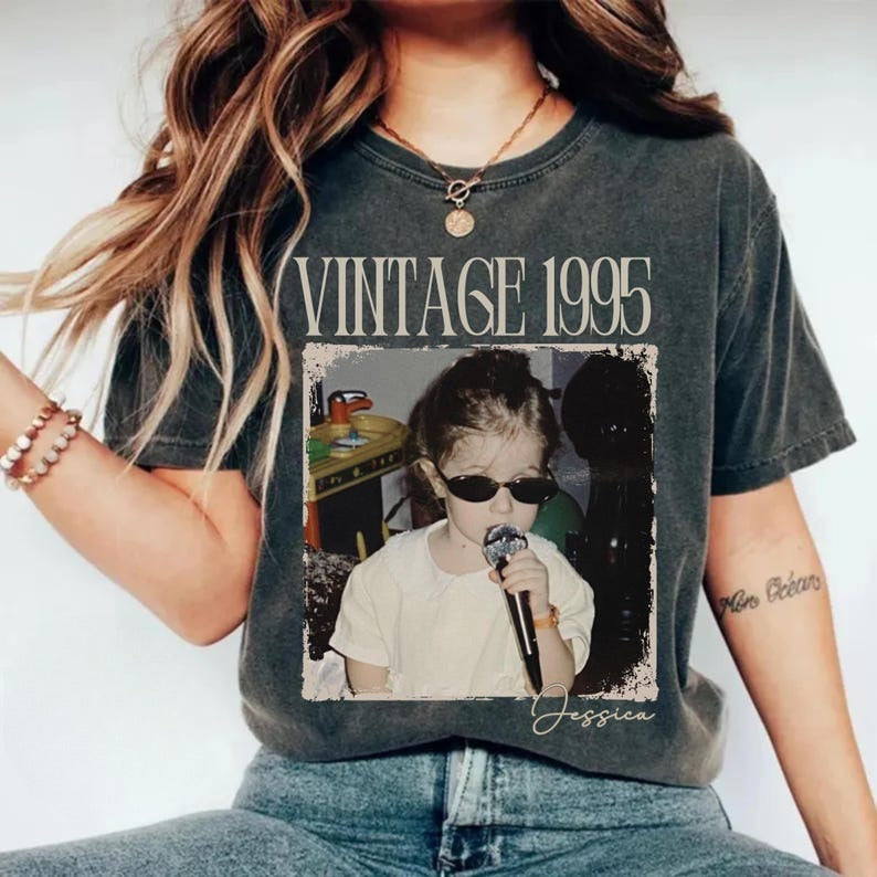 Personalized 30th Birthday Shirt, Custom Photo Year Vintage 1995 Shirt, Custom Year Birthday Shirt, 30th 40th Birthday Gift