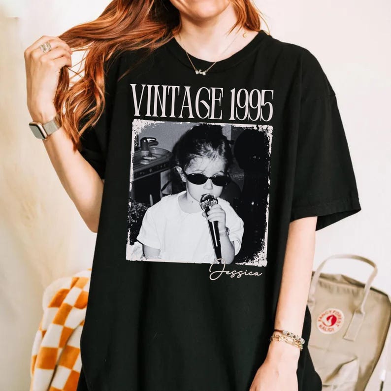 Personalized 30th Birthday Shirt, Custom Photo Year Vintage 1995 Shirt, Custom Year Birthday Shirt, 30th 40th Birthday Gift