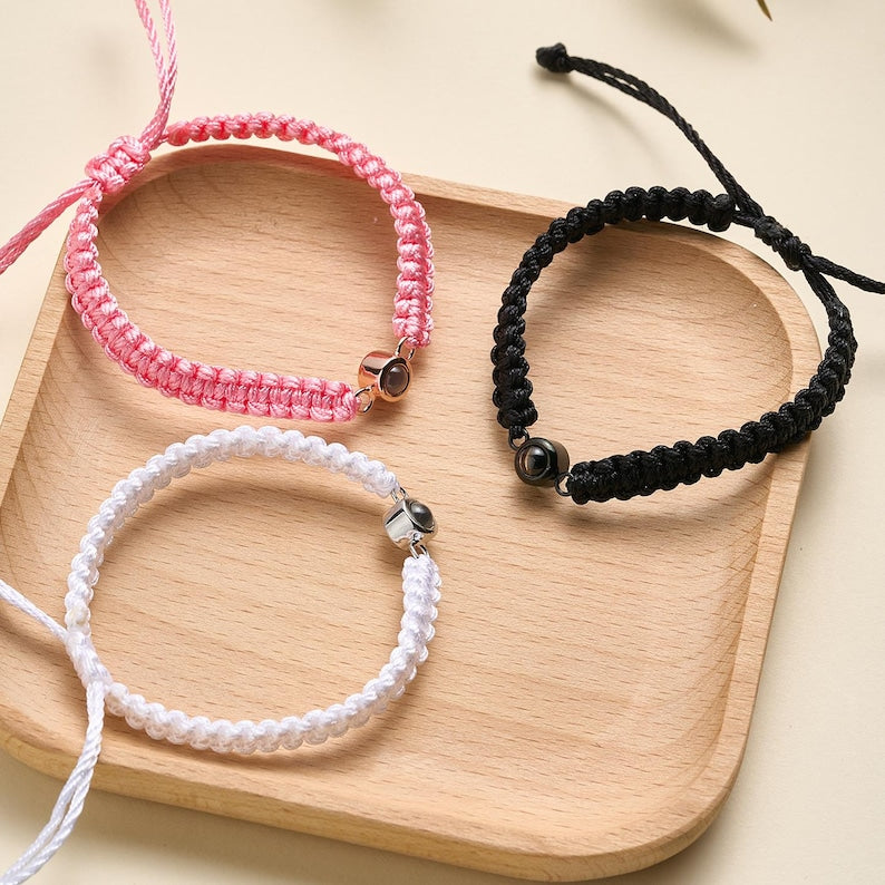 Custom Photo Projection Bracelet, Handmade Braided Photo Bracelet, Personalized Memorial Photo Bracelet Men, Christmas Gift for Dad Husband