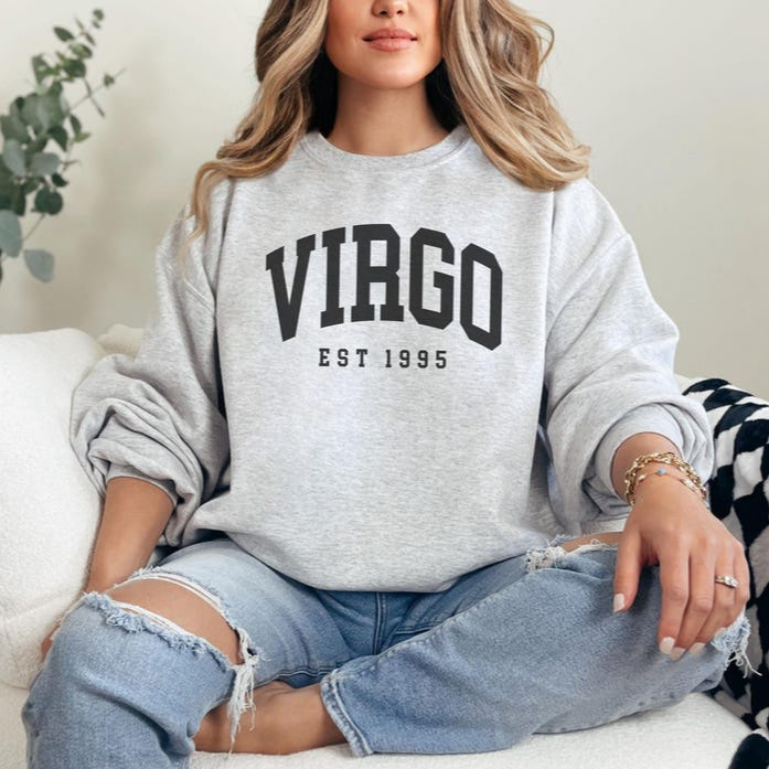 Custom Virgo Sweatshirt, est 1995, Cute Virgo Energy Gift For Virgo, Zodiac Astrology Horoscope Shirt, Unisex Crewneck Sweatshirt
