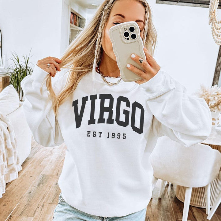 Custom Virgo Sweatshirt, est 1995, Cute Virgo Energy Gift For Virgo, Zodiac Astrology Horoscope Shirt, Unisex Crewneck Sweatshirt